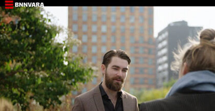 Joris Krijger with Irene Rompa at Leaders in Finance AI Event discussing Onze Kunstmatige Toekomst